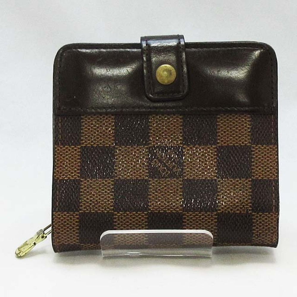 Louis Vuitton Damier Compact Zip Wallet Canvas Leather Black Brown